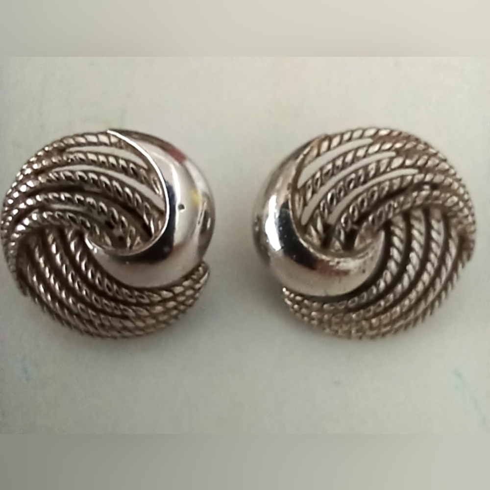 Crown Trifari silver toned rope earrings